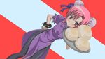  baozi bun_cover china_dress chinese_clothes chun-li chun-li_(cosplay) cosplay double_bun dress food hayate_no_gotoku! katsura_hinagiku lowres non-web_source pantyhose pelvic_curtain pink_hair solo street_fighter tray yellow_eyes 