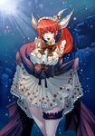  copyright_request fasces long_hair ocean red_eyes red_hair ribbon shell skirt solo underwater water 