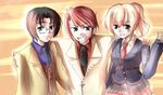  2boys artist_request black_hair blonde_hair grey_eyes multiple_boys red_hair umineko_no_naku_koro_ni ushiromiya_battler ushiromiya_george ushiromiya_jessica 