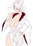  artist_request breasts cleavage covered_nipples fur hair_ornament hand_on_hip huge_breasts japanese_clothes mole mole_under_mouth nouhime_(sengoku_musou) sengoku_musou smile solo 