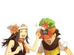  1girl ^_^ bad_id bad_pixiv_id beanie black_hair closed_eyes flower gen_4_pokemon hat hikari_(pokemon) laughing pokemon pokemon_(anime) pokemon_(creature) satoshi_(pokemon) shaymin shirataki_nako 