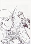  1girl 90s absurdres artbook character_request deedlit elf highres izubuchi_yutaka monochrome pointy_ears purple record_of_lodoss_war scan traditional_media 