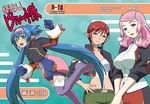  blue_hair breasts face green_eyes haganemaru_kennosuke headband klan_klein large_breasts macross macross_frontier multiple_girls nene_rora pink_hair pointy_ears purple_eyes raramia_rerenia red_hair thighhighs zentradi 