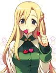  bad_id bad_pixiv_id blonde_hair blue_eyes blush fujisawa_machi half_updo heart long_hair mint_(summon_night) mole mole_under_eye mouth_hold solo summon_night summon_night_4 valentine 