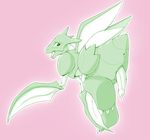  anus arthropod blush butt claws erection feral green_body insect looking_at_viewer looking_back male nintendo open_mouth penis plain_background pok&#233;mon pokemon precum presenting presenting_hindquarters scythe scyther solo sukebepanda teeth tongue vein video_games wings 