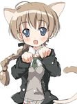  animal_ears bad_id bad_pixiv_id blue_eyes braid brown_hair cat_ears long_hair lynette_bishop single_braid solo strike_witches tail ura_(ur_wave) world_witches_series 
