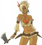  artist_request axe bandeau belt blonde_hair blue_eyes dark_skin detached_sleeves hatchet lowres midriff native_american shadow_hearts shadow_hearts_from_the_new_world shania solo strapless tubetop warrior weapon western_hatchet 
