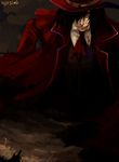  alucard_(hellsing) artist_request black_hair blood coat hat hellsing lowres male_focus necktie overcoat red_eyes solo vampire 
