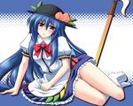  bad_id bad_pixiv_id blue_hair food fruit hat hinanawi_tenshi long_hair niku_soukyuu peach solo sword sword_of_hisou touhou weapon 