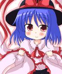  black_hat black_skirt blush bow capelet clenched_hands collarbone frills geetsu hat hat_bow nagae_iku oekaki red_eyes short_hair simple_background skirt solo touhou upper_body white_background 