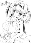  2-g bad_id bad_pixiv_id blush breasts cleavage dress greyscale huge_breasts long_hair monochrome original ribbon solo twintails 