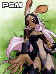  animal_ears barachan breasts bunny_ears cleavage dark_skin final_fantasy final_fantasy_xii fran highres long_hair mask medium_breasts midriff nail_polish pink_hair pink_nails revealing_clothes solo thighhighs very_long_hair viera 