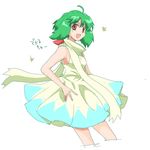  :d ahoge bare_shoulders cropped_legs dress looking_at_viewer macross macross_frontier nanami_sano open_mouth ranka_lee red_eyes short_hair simple_background sleeveless sleeveless_dress smile solo turtleneck white_background yellow_dress 
