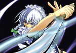  braid foreshortening hands izayoi_sakuya knife short_hair silver_hair solo touhou tsuttsu twin_braids 