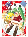  black_lemon-chan blonde_hair blue_hair fang green_hair kazakami_shun lemon-chan long_hair melon-chan melonbooks multiple_girls one_eye_closed short_hair side_ponytail snowman twintails 