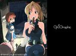  eating gagraphic green_eyes indoors kawakami_shuuichi long_hair multiple_girls rain thighhighs wallpaper yellow_eyes 