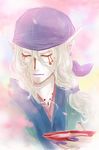  bandana blonde_hair closed_eyes cup facepaint fingernails hair_tie hat japanese_clothes jewelry kimono kusuriuri_(mononoke) long_hair makeup male_focus mononoke nail_polish necklace ojou_(mei_guanxi) pale_skin pointy_ears sakazuki side_ponytail solo 