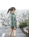  amasawa_yuuko cityscape denim denim_jacket denim_skirt dennou_coil glasses jacket looking_back pencil_skirt scenery skirt solo tnt_(aaaazzzz) twintails 