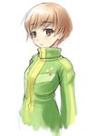  amei_sumeru brown_eyes brown_hair persona persona_4 satonaka_chie short_hair smile solo turtleneck 