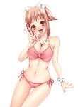  bikini blush breasts brown_eyes brown_hair cleavage large_breasts momoi_komomo original side-tie_bikini solo swimsuit v 