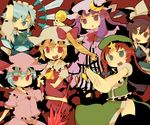  arm_up azuma_seiji bad_id bad_pixiv_id bat_wings beret blonde_hair china_dress chinese_clothes crescent crystal demon_wings dress flandre_scarlet frills green_dress green_eyes hat hong_meiling izayoi_sakuya koakuma looking_at_viewer lowe_(slow) maid_headdress multiple_girls patchouli_knowledge purple_eyes purple_hair red_eyes remilia_scarlet silver_hair star the_embodiment_of_scarlet_devil thighhighs touhou wings 