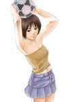  armpits ball bare_shoulders brown_eyes brown_hair copyright_request midriff short_hair skirt soccer_ball solo strapless suda_(yuunagi_enikki) tango_(soccer_ball) tubetop 