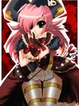  artist_request breasts captain_dolce eyepatch gloves hat hook medium_breasts pink_hair pirate ribbon solo thighhighs trusty_bell zettai_ryouiki 