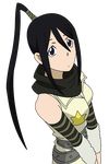  absurdres bare_shoulders black_hair blue_eyes dutch_angle from_above hair_between_eyes high_ponytail highres long_hair looking_at_viewer nakatsukasa_tsubaki solo soul_eater transparent_background v_arms vector_trace 