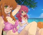  beach bikini breasts brown_hair christina_sierra cleavage cloud day feldt_grace food green_eyes gundam gundam_00 medium_breasts multiple_girls one_eye_closed outdoors palm_tree pink_hair plum_(arch) popsicle sky swimsuit tree 