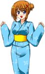  blue_kimono hair_ornament japanese_clothes kimono lask lyrical_nanoha mahou_shoujo_lyrical_nanoha_strikers solo x_hair_ornament yagami_hayate yukata 