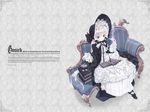  artist_name blonde_hair bonnet book candy chaise_longue copyright_name eating food frills gathers gosick hat holding holding_pipe lace lolita_fashion long_hair macaron official_art pastry pipe ribbon smoking solo takeda_hinata victorian victorica_de_blois wallpaper 