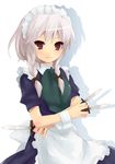  bad_id bad_pixiv_id between_fingers braid hijiki_(hijikini) izayoi_sakuya knife maid ribbon short_hair silver_hair solo touhou twin_braids 