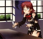  bare_shoulders explosion failure flask green_eyes messy_hair non-web_source quiz_magic_academy red_hair ruquia short_hair smoke solo test_tube torn_clothes 