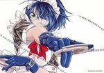  blue_hair bow bowtie eyepatch green_eyes highres ikkitousen maid ryomou_shimei shiozaki_yuji 