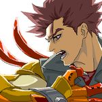  bad_id bad_pixiv_id brown_hair claws fang kazuma_(scryed) lowres male_focus oekaki power_fist scryed solo ug_(ugg) vest yellow_eyes 