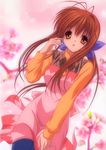  absurdres antenna_hair apron artist_request bow brown_eyes brown_hair clannad cover cover_page furukawa_sanae highres long_hair scan solo very_long_hair 