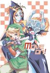  2girls dual_persona grey_skin hood imp link master_sword microspace midna midna_(true) multiple_girls orange_hair pointy_ears red_eyes spoilers sword the_legend_of_zelda the_legend_of_zelda:_twilight_princess time_paradox weapon 