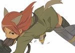  animal_ears drum_magazine face gun jitsu_hidari machine_gun mg42 minna-dietlinde_wilcke red_hair solo strike_witches striker_unit tail weapon world_witches_series 