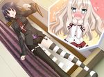  asymmetrical_clothes blush cosplay costume_switch game_cg heart heart-shaped_pupils kawamura_reo multiple_girls necktie non-web_source peko sawaguchi_mai sono_hanabira_ni_kuchizuke_wo symbol-shaped_pupils thighhighs 