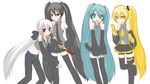  akita_neru alcohol aqua_hair hatsune_miku long_hair multiple_girls non-web_source thighhighs tsubame_(pixiv) twintails very_long_hair vocaloid voyakiloid yowane_haku zatsune_miku zettai_ryouiki 