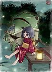  barefoot copyright_request frog japanese_clothes kaisanbutsu kimono lake lantern sitting soaking_feet solo water 