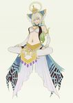  belt egawa_satsuki full_body gloves hat indian_style loincloth long_hair looking_at_viewer musou_orochi musou_orochi_2 nu_wa revealing_clothes silver_background silver_hair simple_background sitting solo tassel 