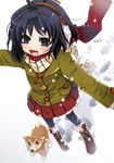  black_hair boots copyright_request dog kaisanbutsu scarf solo thighhighs 