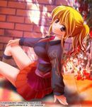  blonde_hair grey_eyes kusanagi_yuuri looking_back ponytail sitting solo umineko_no_naku_koro_ni ushiromiya_jessica 