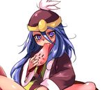  bad_id bad_pixiv_id biting blue_hair hat king_dedede kirby kirby_(series) kumuiutabito personification purple_eyes solo 