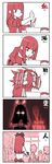  5koma bad_id bad_pixiv_id blood comic copyright_request dandruff gift hamanasu highres holding holding_gift monochrome naked_ribbon pun razor ribbon saliva school_uniform serafuku translated 