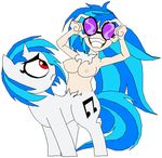  aliasing blue_hair breasts cutie_mark equine female feral friendship_is_magic fur hair horn human humanized mammal my_little_pony plain_background red_eyes smile two_tone_hair tyrranux unicorn vinyl_scratch vinyl_scratch_(mlp) white_background white_fur 