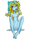  blue_skin breasts camiart1 curly_hair female freckles green_eyes lagoona_blue monster_high navel nipples nude pussy sitting solo 