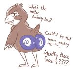  animal_crossing avian blathers butt dialog english_text fossil male nintendo owl plain_background reality_undoer solo text video_games white_background 