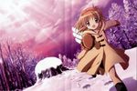  artist_request forest kanon nature official_art orange_hair pink_eyes ribbon running smile snow solo tsukimiya_ayu wings 